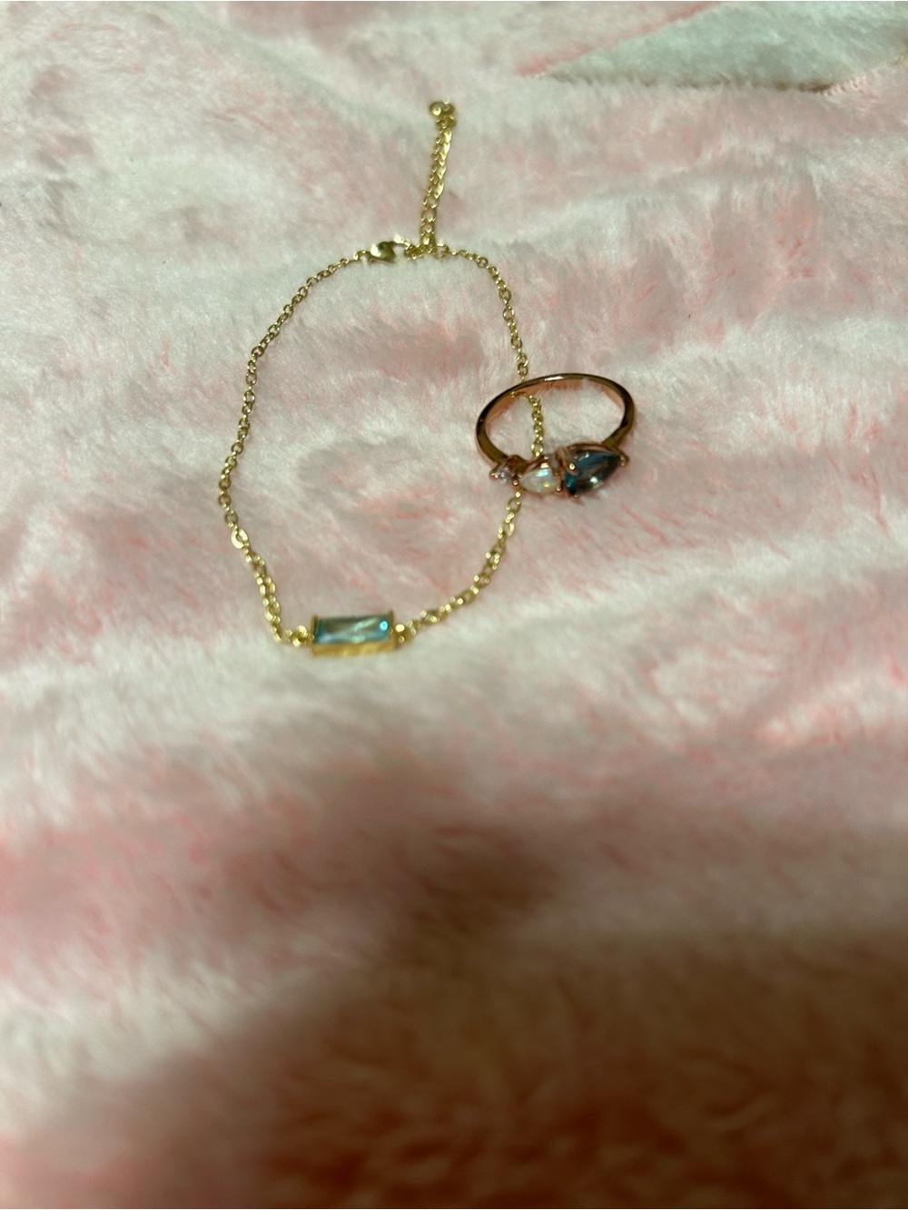 Gold-Plated Blue Crystal Bracelet and Ring Set